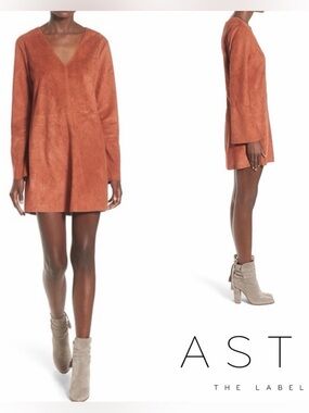 Astr Rust Suede V-Neck Mini Dress/Tunic Sz M